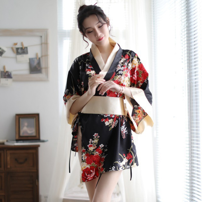 Bộ đồ ngủ kimono Nhật Bản gợi cảm-đen