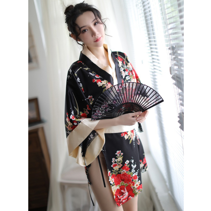 Bộ đồ ngủ kimono Nhật Bản gợi cảm-đen