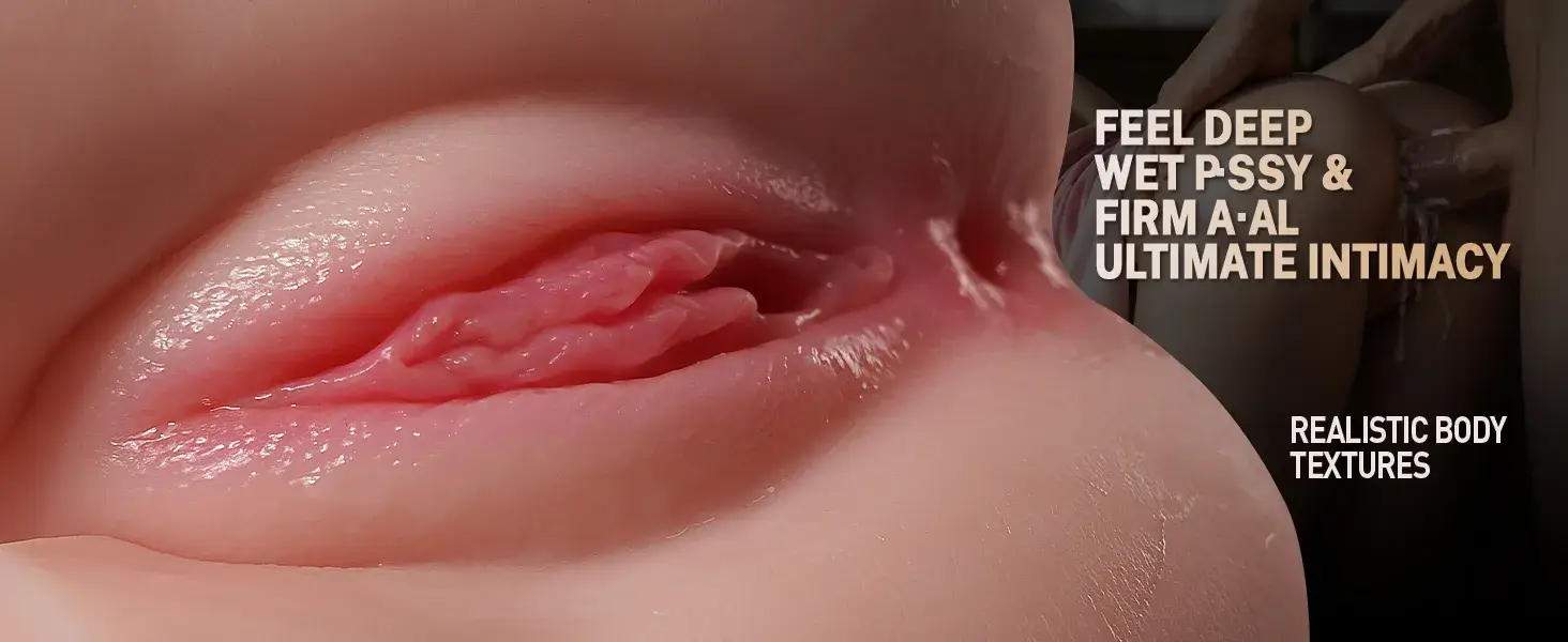 Mông giả silicon dành cho nam giới thực tế DC53K với mông tròn và hai lỗ âm đạo và hậu môn chi tiết.