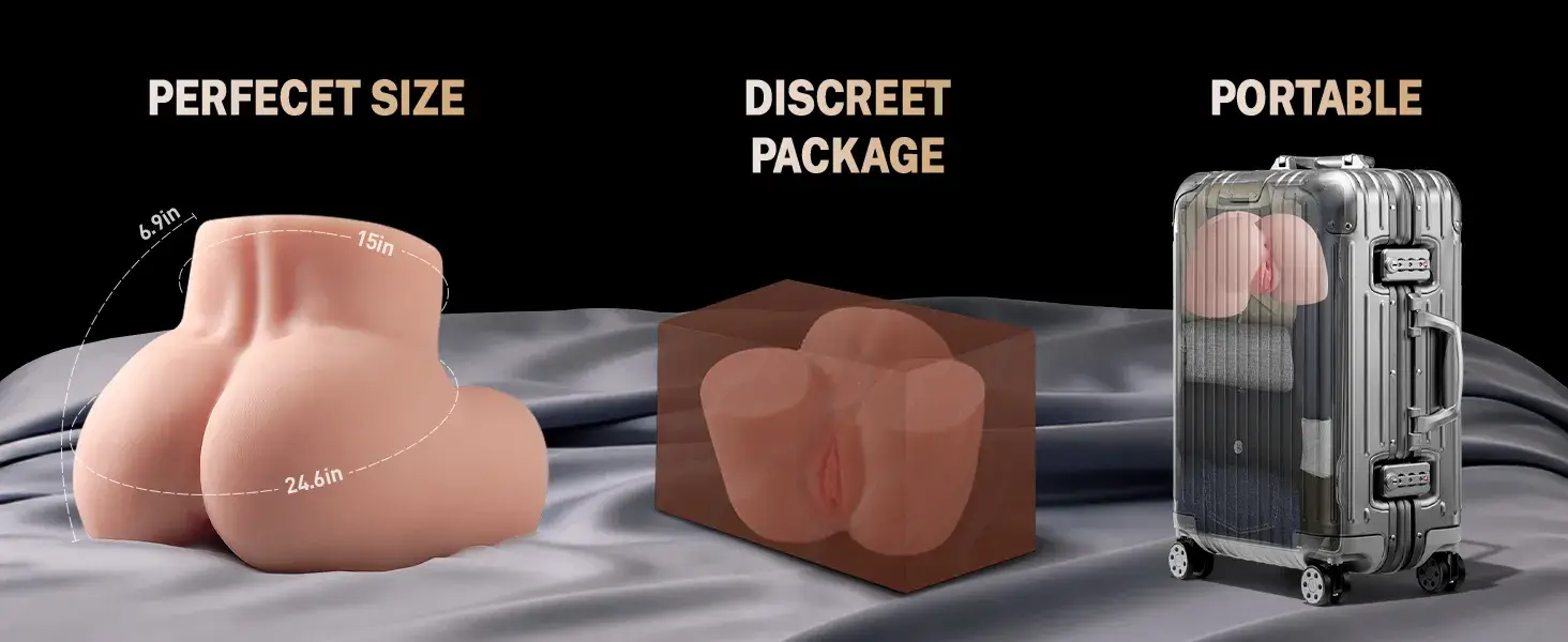 Mông giả silicon dành cho nam giới thực tế DC53K với mông tròn và hai lỗ âm đạo và hậu môn chi tiết.