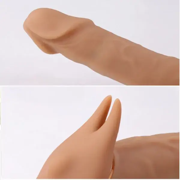 Cu giả hai đầu có rung thụt DC79K màu da, chất liệu silicone cao cấp, kích thước nhỏ, cho cả hai người les cùng sướng