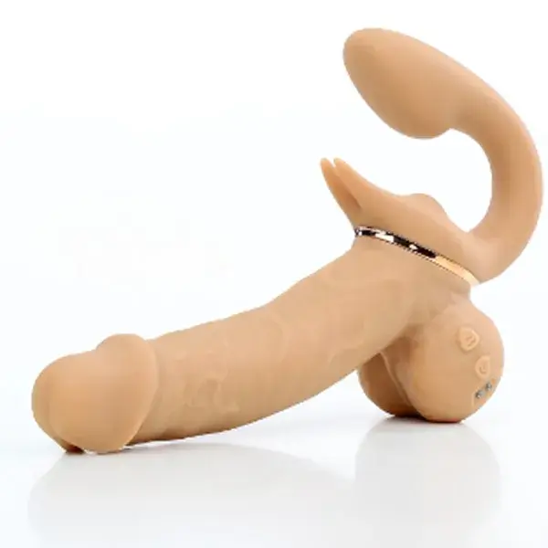 Cu giả hai đầu có rung thụt DC79K màu da, chất liệu silicone cao cấp, kích thước nhỏ, cho cả hai người les cùng sướng