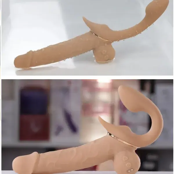 Cu giả hai đầu có rung thụt DC79K màu da, chất liệu silicone cao cấp, kích thước nhỏ, cho cả hai người les cùng sướng