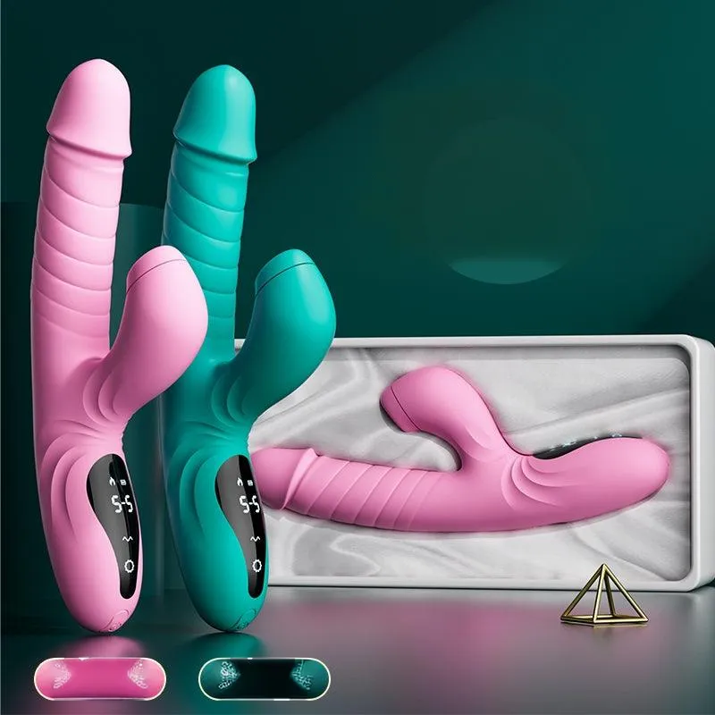 Cu giả cao cấp có rung thụt liếm âm vật DV75 silicone màn hình LCD sưởi ấm sạc từ tính màu hồng xanh kích thích điểm G âm vật nữ