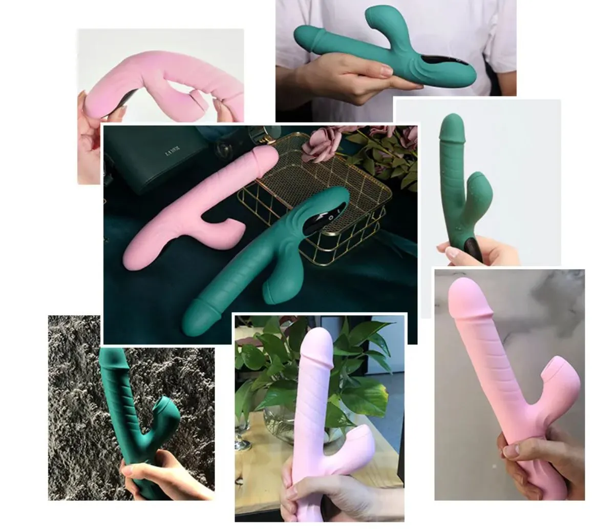 Cu giả cao cấp có rung thụt liếm âm vật DV75 silicone màn hình LCD sưởi ấm sạc từ tính màu hồng xanh kích thích điểm G âm vật nữ