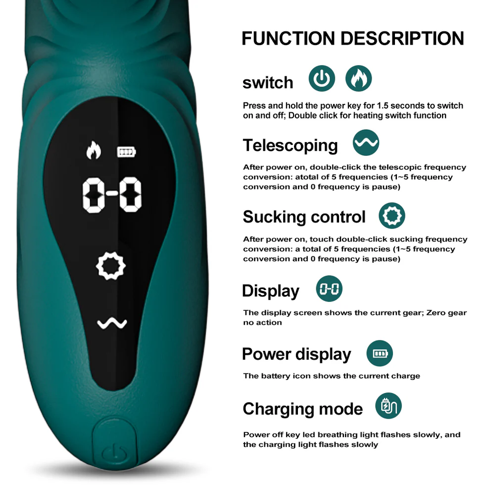 Cu giả cao cấp có rung thụt liếm âm vật DV75 silicone màn hình LCD sưởi ấm sạc từ tính màu hồng xanh kích thích điểm G âm vật nữ