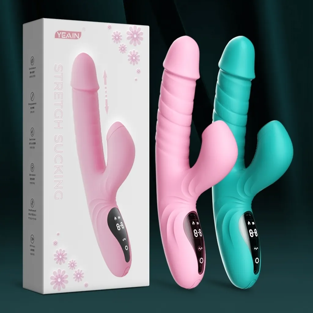 Cu giả cao cấp có rung thụt liếm âm vật DV75 silicone màn hình LCD sưởi ấm sạc từ tính màu hồng xanh kích thích điểm G âm vật nữ